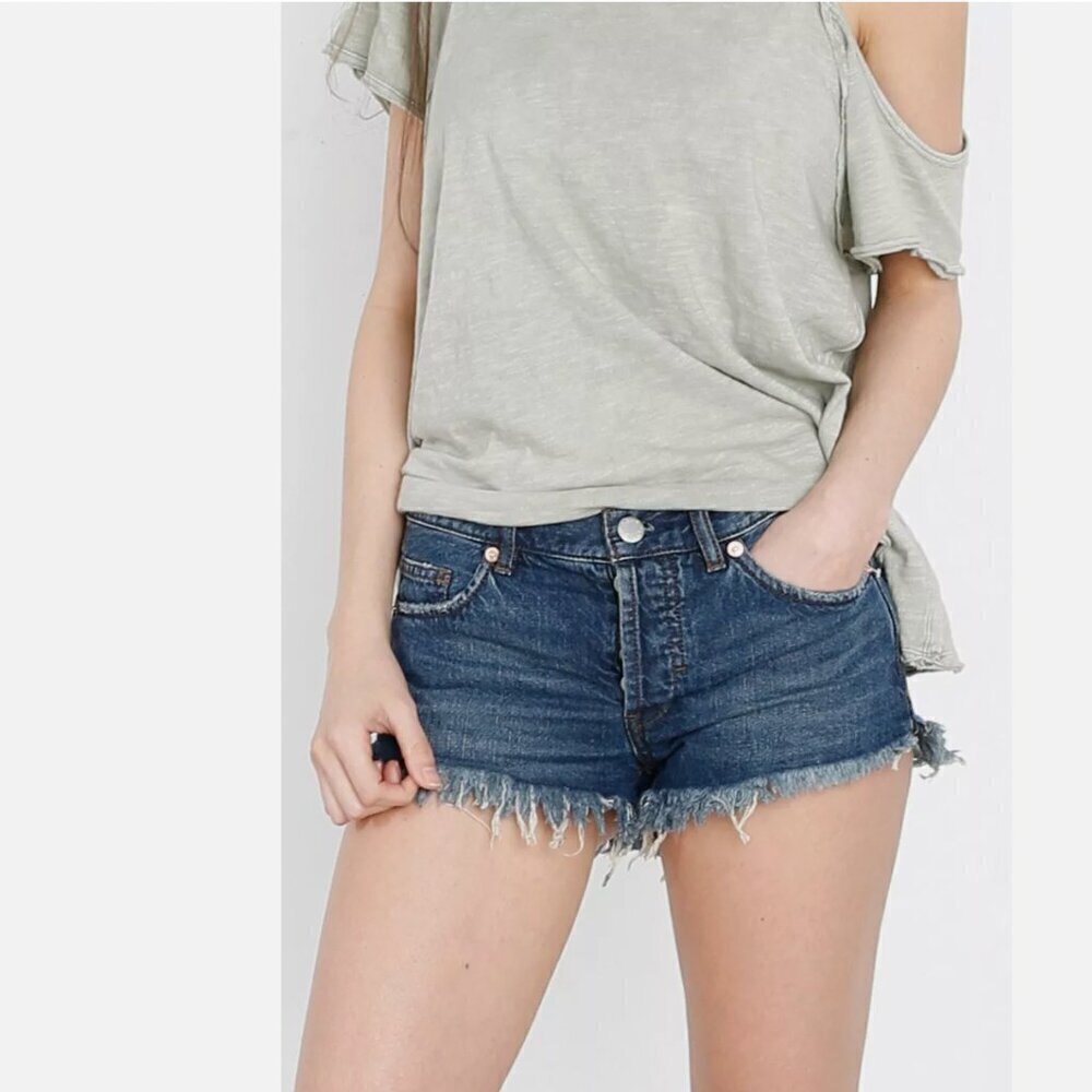 Free People Ocean Blue Soft & Relaxed Cutoff Frayed Denim Shorts 26